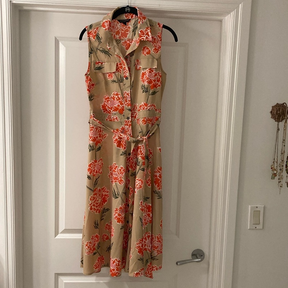 Banana Republic Tan and Red Midi Dress